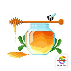 an image of a pixelated honey jar with a bee on it and the words pixel art