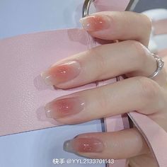 Korean Jelly Nails Almond, Round Jelly Nails, Blushing Nails, Glazed Nails, Blush Nail, Art Designs Ideas, Asian Nails, Hello Nails, Korean Nails