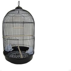 a black bird cage with two birds inside