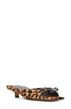 A dainty bow underscores the modern sophistication of a square-toe sandal shaped from smooth leather. 1" heel (size 8.5) Leather upper/synthetic lining and sole Imported Leopard Sandals, Leopard Shoes, Square Toe Sandals, Fabric Gift Bags, Calf Hair, Dream Shoes, Fabric Gifts, Sandal Women, Anniversary Sale