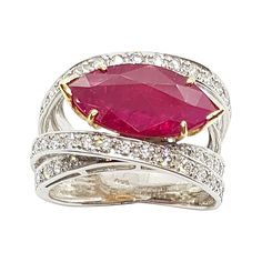 Ruby 3.16 carats with Diamond 1.06 carats Ring set in 18 Karat White Gold Settings Width: 1.8 cm Length: 0.8 cm Ring Size: 51 Total Weight: 11.08 grams "We first opened doors in 1980 when it was then situated in the vicinity of the Victory Monument; a small and modest storefront with a couple of counters. From its humble beginnings to where it stands today, our company has proven its abilities as a jeweler. Since the beginning, we have been supplying fine quality pieces to dealers, wholesalers and customers worldwide. From then till now, our business still interrelates its name with quality products and excellent service, where commitment and sincerity toward customers will always be its motto." White Gold Ruby Ring, Swirl Diamond Ring, Stunning Aesthetic, Ruby Jewellery, Cluster Ring Set, Contemporary Engagement Rings, Diamond Ring Set, Ruby Diamond Rings, White Gold Set