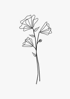 a black and white drawing of flowers on a white background