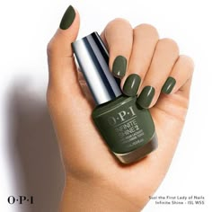 Command the political scene in this chic olive green. Nail Paint Shades, Nail Paints, Opi Infinite Shine, Long Lasting Nails, Opi Nail Polish, Womens Nails, Opi Nails