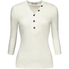 Keep your look casual and elegant in cool weather with this basic knitted tops from Hobemty. Pair it with tailored skirt or wide-leg pants and heels for a chic office look. Comfortable and casual, this button decor knitted tops is perfect on its own or as a layer under a blazer or jacket. This blouse can be a perfect addition to almost any outfit from formal to daily wear, great for work, meetings, office, business, work, party, cocktail, wedding, casual, daily dressing, etc. Fitted Henley Neckline Top For Work, Chic Winter Tops With 3/4 Sleeves, White Henley Top For Fall, Chic Knit Tops With Buttons, 3/4 Sleeve Tops For Winter Workwear, White Henley Neckline Top For Fall, Winter Workwear Tops With 3/4 Sleeve, Solid Knit Tops With Buttons, Classic Tops With 3/4 Sleeves And Buttons