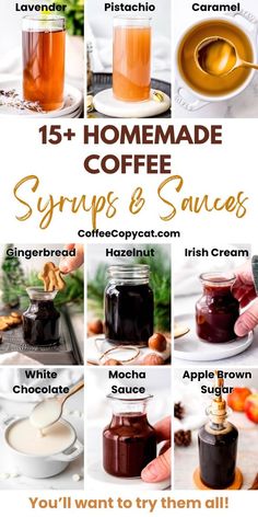 coffee, syrups and sauces are featured in this poster