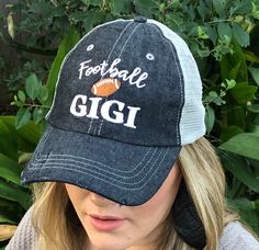 Football GIGI Embroidered Baseball Hat by CocomoSoul on Etsy Gigi Grandma, Rain Poncho, Baseball Outfit, A Football, Gaming Clothes, Bad Hair