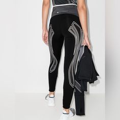 Stretch Technical French Terry Leggings In Black And Grey. High-Rise. Graphic Pattern Printed In Grey Throughout. Single-Pocket Styling. Concealed Drawstring At Waistband. Logo Printed In Grey At Front And Back. Logo Printed In Black At Side Waistband Brand : Adidas By Stella Mccartney Size : Material : 86% Recycled Polyester 14% Spandex Condition : New Without Tags Apx Measurements Taken Flat : Waist : 10” Unstretched Inseam : 28” Please View Measurements To Ensure Proper Fit ** Shipping-Orders Fitted Athleisure Leggings With Reflective Details, Fitted Workout Leggings With Reflective Details, Fitted Tights For Streetwear, Tight Bottoms For Streetwear, Adidas By Stella Mccartney, Adidas X, Stella Mccartney Adidas, Shipping Orders, Adidas Women