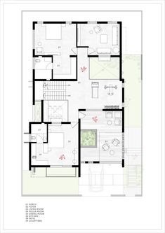 the floor plan for a modern house with two levels and three rooms, including one bedroom