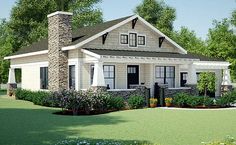 this is an artist's rendering of a small cottage style home with stone accents