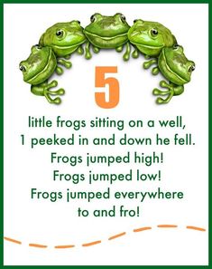 five frogs sitting on top of each other with the text 5 free printable fingerplay for