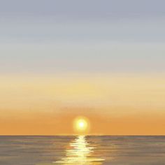 a painting of the sun setting over the ocean