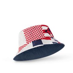 LOUIS VUITTON® - Damier Flags Reversible Bucket Hat - Multicolore Designer Bucket Hats, Louis Vuitton Gifts, Cup Logo, Graphic Motif, Reversible Bucket Hat, Trunk Bag, Hat Stands, Louis Vuitton Official, Wallet Pouch