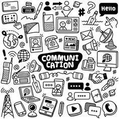 hand drawn black and white communication icons