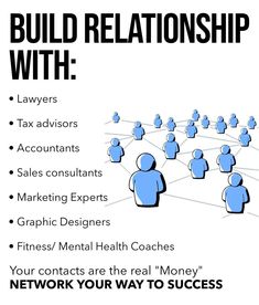 a poster with the words build relationships with people in blue and black on it