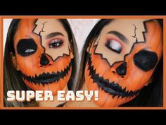 Pumpkin Face Paint Women, Easy Pumpkin Makeup Halloween, Diy Pumpkin Costume Womens, Pumpkin Costume Women's, Pumpkin Makeup Ideas, Pumpkin Face Paint, Skull Makeup Tutorial, Halloween Makeup For Kids, Mermaid Costume Diy