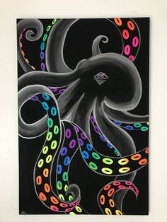 an octopus painting on a black background