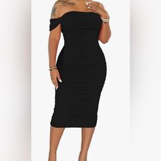 Women's Sexy Off Shoulder Sleeveless Bodycon Ruched Midi Elegant Cocktail Evening Party Night Tube Dresses Bodycon Ruched Midi Dress For Club, Club Bodycon Midi Dress With Ruched Detail, Flirty Ruched Midi Dress For Club, Sleeveless Ruched Dresses For Going Out, Tube Dresses, Tube Dress, Party Night, Evening Party, Off Shoulder