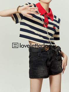 A striped top with cherry embroidery on the chest.

The moderate looseness and compact length add a trendy feel.

With its eye-catching color scheme, it is sure to become the focal point of your coordination.
◾️Model
Height/Weight：167cm(65.7in)/45kg(99.2lb)
Fitting Size：S



Size (cm)
Length
Chest
Shoulder
Sleeve Length


S
37.7
98.8
44
21


M
38.5
102
45
21.5


L
39.3
105.2
46
22 Chic Striped Cotton T-shirt, Trendy Crew Neck Top With Striped Collar, Casual T-shirt With Striped Collar For Summer, Navy Tops With Contrast Stripes For Spring, Navy Top With Contrast Stripes For Spring, Preppy Striped Summer Tops, Trendy Contrast Stripes T-shirt For Spring, Navy Tops With Striped Collar For Summer, Casual Navy Top With Striped Collar