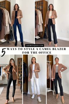 Dressy Casual Outfits For Women, Tan Blazer Outfits Women, Tan Blazer Outfits, Camel Blazer Outfit, Blazer Outfits Women, Life With Jazz, Workwear Outfits, Casual Outfits For Women, Camel Blazer