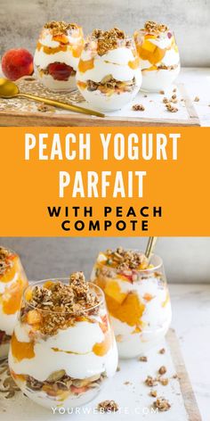 Peach Yogurt Parfait with Peach Compote Healthy Parfait Recipes, Yummy Easy Snacks, Breakfast Parfait Recipes, Healthy Peach Recipes, Healthy Yogurt Parfait, Breakfast Yogurt Parfait, Healthy Parfait, Peach Yogurt