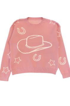 Experience the ultimate in western style with our Cowgirl Sweater. Featuring a beautiful pink color and traditional western design, this versatile sweater adds a touch of charm to any outfit. Don't miss your chance to add this comfortable and chic piece to your wardrobe - limited inventory available, so add it to your cart now! western design crewneck relaxed and comfortable fit polyester, acrylic blend, soft SIZE RECOMMENDATIONS: Fits true to size with a relaxed fit MODEL DETAILS: Height 5”8 Bu Pink Western Outfit, Western Sweater, Western Sweaters, Dingo Boots, Cowgirl Stuff, Versatile Sweater, Pink Cowgirl, Western Design, Pink Sweater