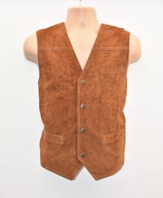 "Vintage Brown Real Leather Textile SPORTIVE Western Biker Vest Men's Waistcoat  Size XL ############### Exact Material: Genuine Leather Garment Care: Dry-clean Only Chest Size - 46 in ###############  Lying flat on the floor inches and cm:  Armpit to armpit - 23.25\" (59 cm)  Shoulder to shoulder - 16\" (40.7 cm)   Full length - 24\" (61 cm)  Weight approx - 400 gr The waistcoat is good condition with vintage smell and some marks on the back. Please pay attention to all pictures. *Please note that most of my items are vintage and has therefore been previously used unless stated otherwise. Vintage items will have some degree of wear, bobbling or a musty smell. Please take this into consideration when purchasing. If the item has any defects these will be stated in the listing and I do my ve Mens Waistcoat, Men's Waistcoat, Biker Vest, Mens Vests, Vests Mens, Casual Vest, Midi Length Skirts, Lady Biker, Vest Outfits