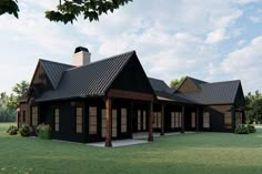 this is an artist's rendering of a house in the country style with black shingles