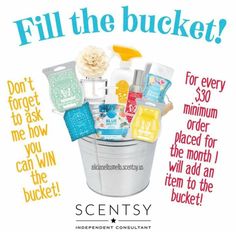 a bucket full of toiletries with the words fill the bucket