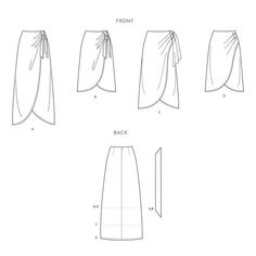 the front, back and side views of a skirt