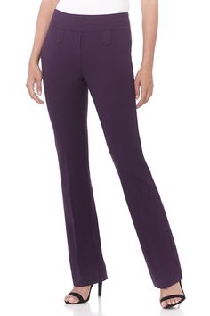 (1) Pull-on Bootcut Pants with Tummy Control | Rekucci Best Work Pants, Formal Pant Suits, Stretchy Dress Pants, Slim Dress Pants, Office Yoga, Clothing Store Design, Work Pants Women, Figure Collection, Deep Plum