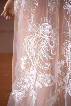 Delicate embroidery at wild totem pattern on illusion soft tulle, shimmery with sheer sequins. This Beautiful Wild Totem Embroidery Bridal Lace Online is perfect for wedding dresses and formal wears. shown color light ivory sold by the yard content polyester weight lightweight width 120cm washing instructions hand wash/drip dry For Wedding Dresses, Delicate Embroidery, Light Ivory, Soft Tulle, Drip Dry, Bridal Lace, Washing Instructions, Formal Wear, Color Light