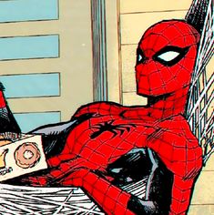 a drawing of a spider man sitting in a hammock