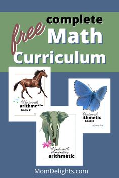 the complete free math book for kids with pictures of animals and butterflies on them, including an elephant, a horse, and a butterfly