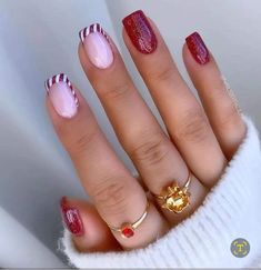 Unghie Sfumate, Candy Cane Nails, December Nails, Red Christmas Nails, Cute Christmas Nails, Christmas Gel Nails, Her Nails, Nail Candy, Cute Gel Nails