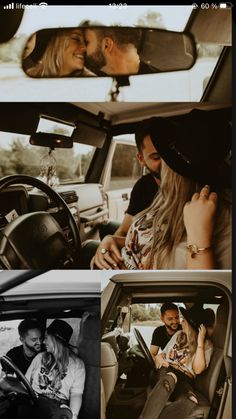 two people sitting in the back seat of a car, and one is kissing another person