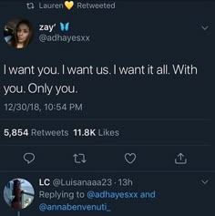 two tweets on twitter with the caption i want you, i want us