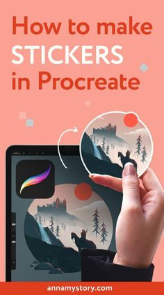 a hand holding a magnifying glass with the words how to make stickers in procreate