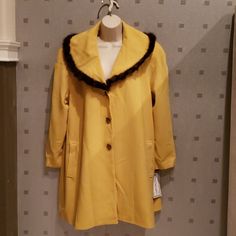 Roma Delana, Jacket Coat With Mink Triming, Size 16, 100% Wool, 2 Slide Pockets ,Yellow Mustard Measurements Approximate *Pit To Pit 25" *34" Length From Back Top To Hem *Arm Length From Inside 16" From Outside Shokder 27" New With Tag Long Tweed Coat, Army Coat, Sherpa Denim Jacket, Zip Front Sweater, Cropped Blazer Jacket, Vintage Wrangler, Brown Suits, Chore Jacket, Tweed Coat