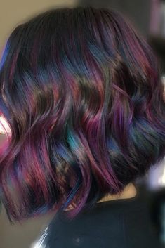 Oil Slick Hair Color, Oil Slick Hair, Slick Hair, Rambut Brunette, Rainbow Hair Color, Short Hair Color, Oil Slick, Colored Hair, Rainbow Hair