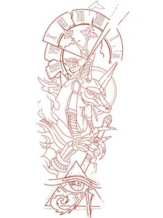 a line drawing of a clock with an image of a demon on it