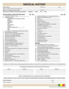 the medical history form is shown in this file, and it contains information for each patient