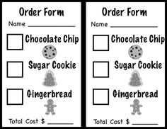 two order form cards with chocolate chip cookies and gingerbread