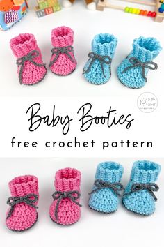 crocheted baby booties with text overlay that says, baby boots free crochet pattern