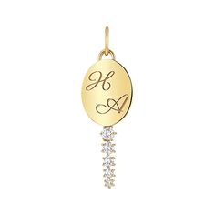 This beautiful high polish 14k Gold Diamond Key Charm is the perfect symbol of love locked down! Featuring customizable engraving of the ones you hold dearest to your heart, this charm is surely one that you will treasure forever.  Size : 28MM (H) X 11.5MM (W) Approx .30cts Diamond High Quality G Color VS2 Clarity Natu Spiritual Necklace, Cross Earrings Studs, Love Lock, Symbol Of Love, Letter Ring, Custom Name Necklace, Diamond Flower, Letter Charms, Timeless Jewelry