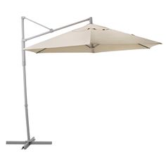 a white umbrella on a metal stand