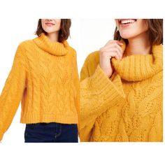 Cable Knit Cowl Neckline Nylon/Acrylic Machine Washable Mustard Cable Knit Sweater, Cream Turtleneck Sweater, Green Turtleneck Sweater, Red Turtleneck Sweater, Mustard Yellow Color, Lantern Sleeve Sweater, Funnel Neck Sweater, Cowl Neck Long Sleeve, Ladies Turtleneck Sweaters