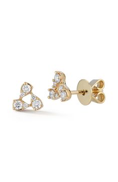 Tilted teardrops alight with brilliant diamonds cluster in these dainty stud earrings set in glowing 14-karat gold. Post back Total diamond weight: 0.16ct. Color: G–H Clarity: SI 14k gold/diamond Imported >Diamond Guide Dana Rebecca Designs, Dainty Studs, Diamond Guide, Stud Earrings Set, Diamond Cluster, Brilliant Diamond, Earrings Set, Gold Diamond, Diamonds