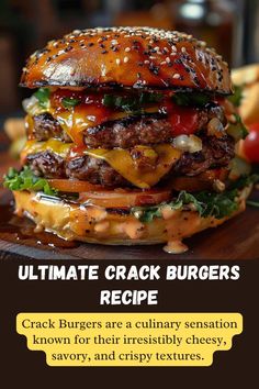 Crack Burgers are a culinary sensation known for their irresistibly cheesy, savory, and crispy textures. These burgers are crafted to deliver an explosion of flavors, making them a favorite among burger enthusiasts. The unique combination of ingredients and preparation methods distinguishes them from regular burgers, earning them a spot in the hearts of food lovers. #CrackBurgers #UltimateBurgers #BurgerRecipe #JuicyBurgers #BestBurgers Coffee Rubbed Burgers, Cheeseburger Recipes Stove, Best Hamburger Recipe Homemade Burgers, Whiskey Burger Recipes, The Best Cheeseburger Recipe, American Burger Recipe, Fancy Burgers Ideas, Sausage Burgers Recipes, Best Cheeseburgers