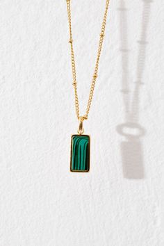 18k Gold plated Malachite pendant necklace-- LUCERO. The organic green malachite design adds a touch of color to your gold layered jewelry. @IanFlaniganPhotograhs https://www.ianflanigan.com/ Elegant Green Malachite Necklace, Elegant Malachite Pendant Jewelry, Elegant Malachite Pendant Necklace, Elegant Malachite Necklace With Natural Stones, Gold Layered Jewelry, Classic Pendant Necklace, Malachite Necklace, Malachite Pendant, Green Malachite