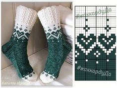 there is a pair of green and white knitted socks